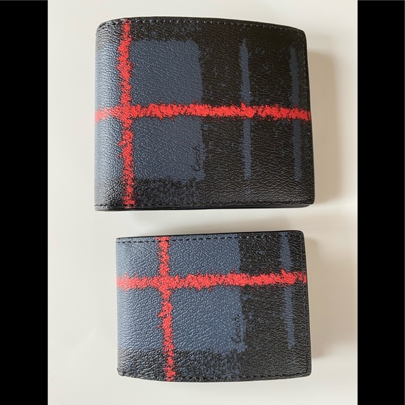 NWT Coach Window Pane Plaid Men’s Wallet Navy/Multi - Picture 1 of 9
